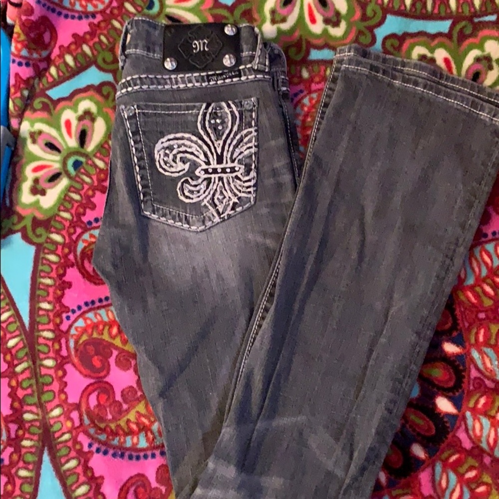 Grey wash embellished miss me jeans